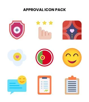 Approval Flat Scalable Icons Pack Stock Illustration