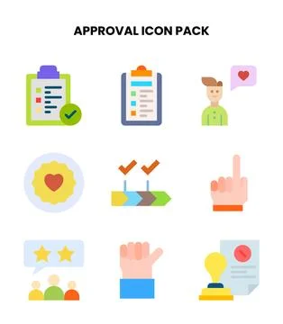 Approval Flat Scalable Icons Pack Stock Illustration