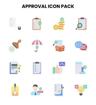 Approval Flat Scalable Icons Pack Stock Illustration
