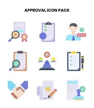 Approval Flat Vector Icons Pack Stock Illustration