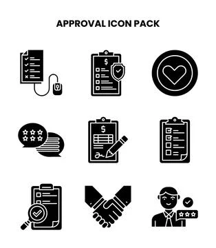 Approval Glyph Bundle Icons Pack Stock Illustration