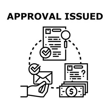 Approval issued concept with document processing and money Stock Illustration