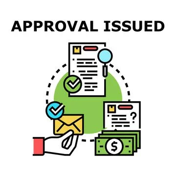 Approval issued concept with document processing and money Stock Illustration
