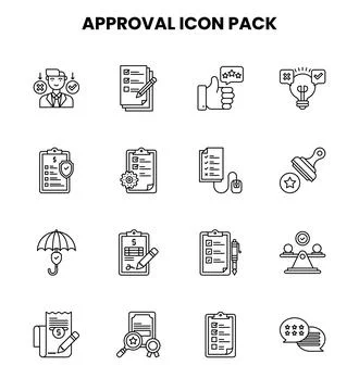 Approval Line Collection Icons Pack Stock Illustration