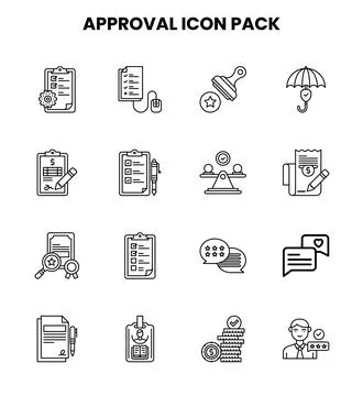 Approval Line Design Icons Pack Stock Illustration