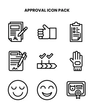 Approval Line Set Icons Pack Stock Illustration