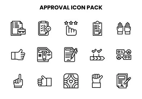 Approval Line Set Icons Pack Stock Illustration