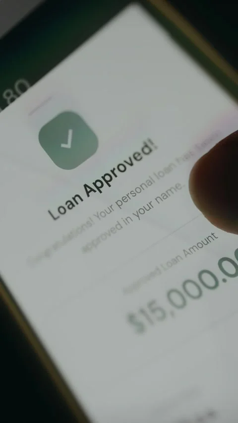 Approval notification showing Loan Approved with a checkmark icon Stock Footage 333825030