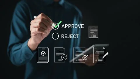 Approval process using digital smartphone document management workflow move.. Foto stock