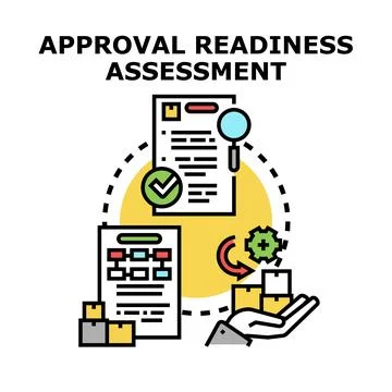 Approval readiness assessment with document evaluation process Stock Illustration