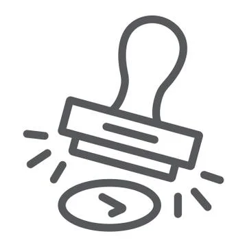 Approval stamp line icon, allow and stamper, rubber stamp sign, vector graphics Stock Illustration
