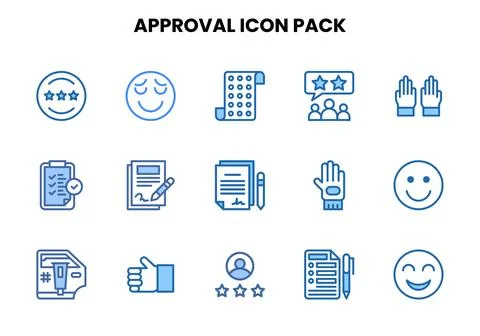 Approval Two Colour Set Icons Pack Stock Illustration