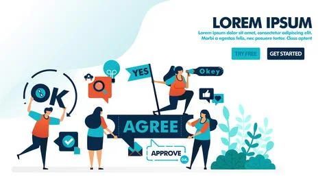 Approve and allow content. Verify and confirm to agree. Yes and okay flag. Ag Stock Illustration