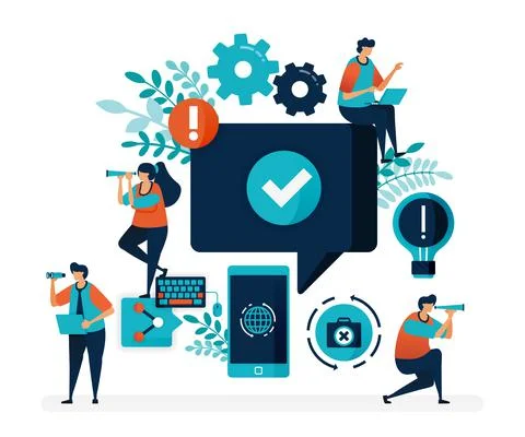 Approve and verify user comment, social media, mobile, internet activities. S Illustrazione stock