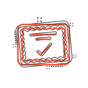 Approve certificate icon in comic style. Document check mark cartoon vector i 스톡 일러스트