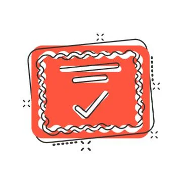 Approve certificate icon in comic style. Document check mark cartoon vector i 스톡 일러스트