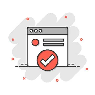 Approve certificate icon in comic style. Document check mark cartoon vector i Stock Illustration