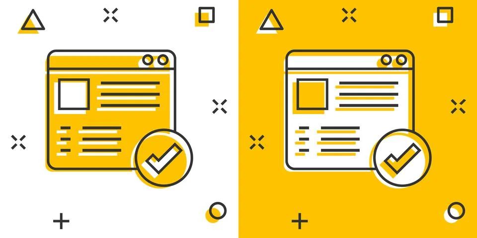 Approve certificate icon in comic style. Document check mark cartoon vector i Stock Illustration