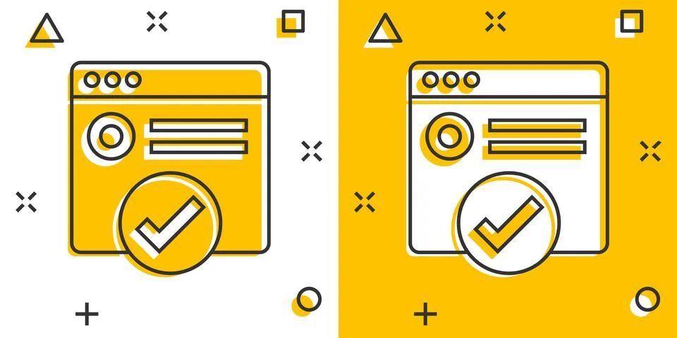 Approve certificate icon in comic style. Document check mark cartoon vector i 스톡 일러스트