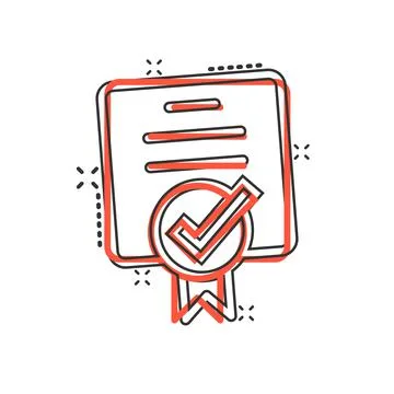 Approve certificate icon in comic style. Document check mark cartoon vector i Stock-Illustration
