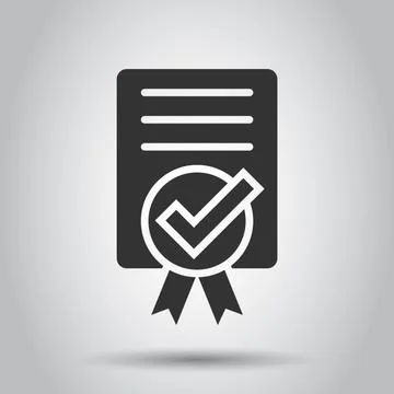 Approve certificate icon in flat style. Document check mark vector illustrati Stock Illustration