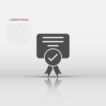 Approve certificate icon in flat style. Document check mark vector illustra.. Stock Illustration