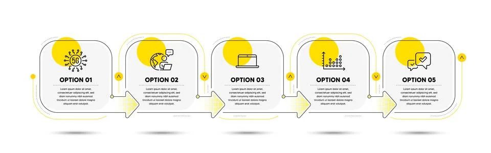 Approve, Dot plot and 5g technology icons set. Laptop sign. Vector Ilustración de archivo