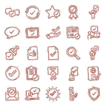 Approve icon set in comic style. Check mark cartoon vector illustration on wh Stock-Illustration