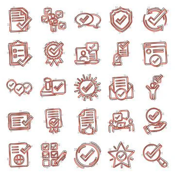 Approve icon set in comic style. Check mark cartoon vector illustration on wh Illustrazione stock