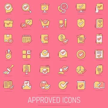 Approve icon set in comic style. Check mark cartoon vector illustration on .. Stock-Illustration