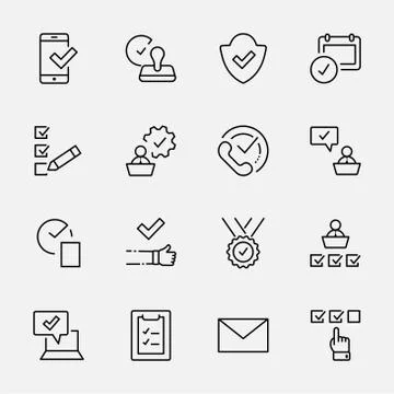 Approve Line Icons. Icons Quality Check, Accepted Document. Editable Stroke Stock Illustration