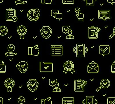 Approve Signs Seamless Pattern Background on a Dark. Vector Illustrazione stock