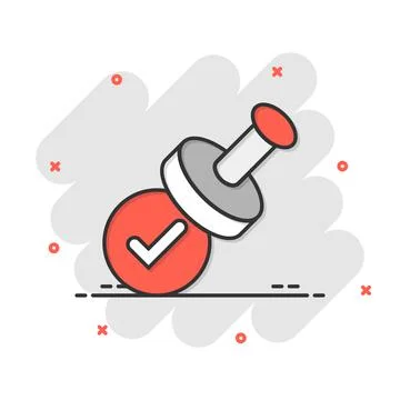 Approve stamp icon in comic style. Accept check mark cartoon vector illustrat Stock Illustration