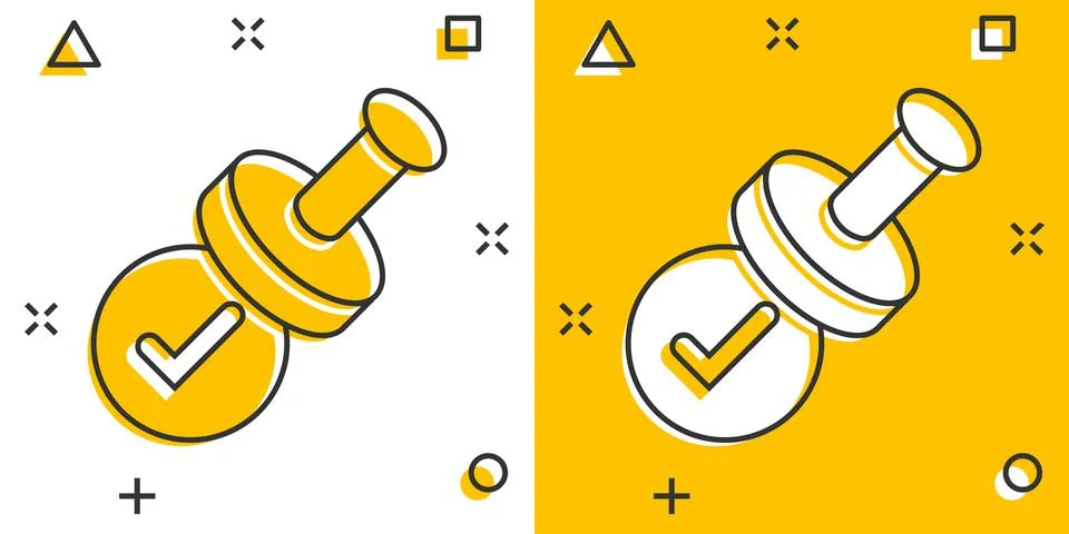 Approve stamp icon in comic style. Accept check mark cartoon vector illustrat Stock Illustration
