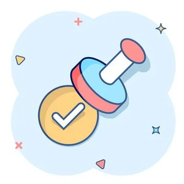 Approve stamp icon in comic style. Accept check mark cartoon vector illustrat Stock Illustration