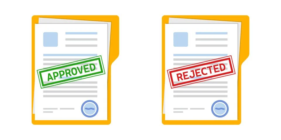 Approved and rejected document icon in flat style. Completed file vector il.. Stock Illustration