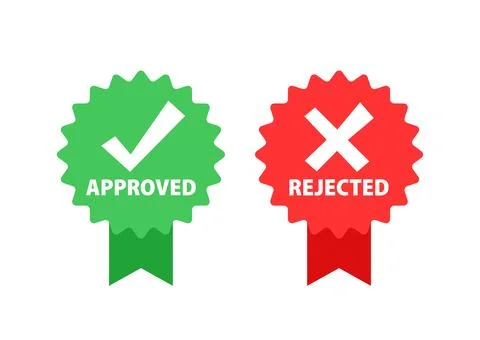 Approved and rejected label. Right and wrong button. Check mark and cross. 库存插图