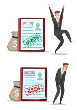 Approved and rejected loan application forms with characters, vector flat イラスト素材