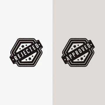 Approved and rejected permit set Stamp label seal badge logo Vector Illustrazione stock