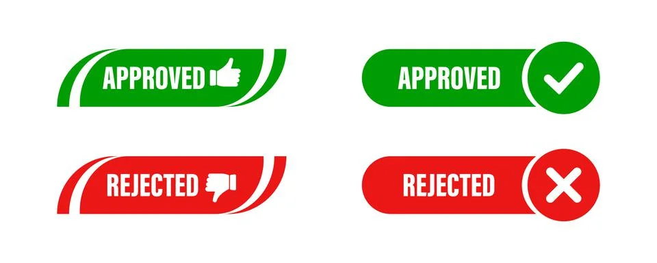 Approved and rejected set. Check mark concept .stamp mark vector icon. Illustrazione stock