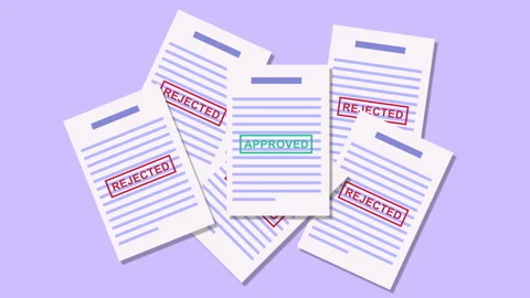 Approved and rejected stamp on documents 2d Animation with Alpha Matte Stock Footage 345548536