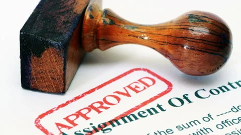 Approved Assignment of Contract Document with Wooden Gavel Stock Footage 341983971