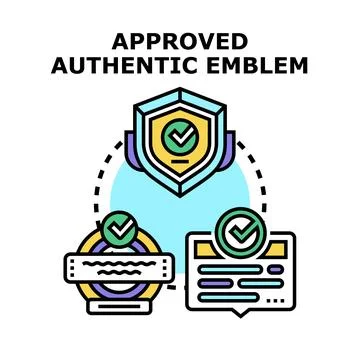 Approved authentic emblem concept for certification guarantee Stock Illustration