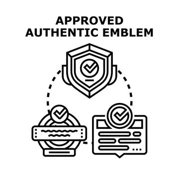 Approved authentic emblem concept for certification guarantee Stock Illustration