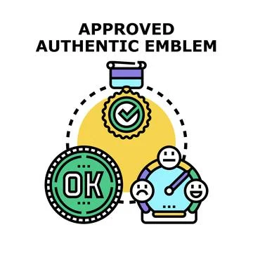 Approved authentic emblem concept for certification and quality Stock Illustration