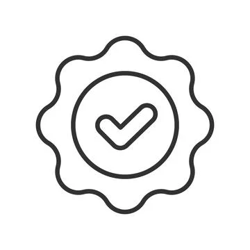 Approved badge certification checkmark icon in line design. approved badge Stock Illustration