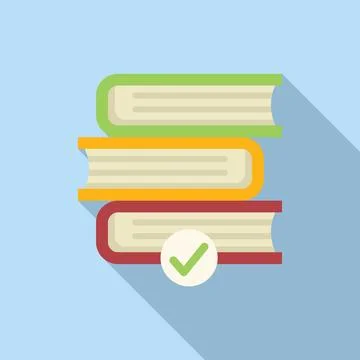 Approved book stack icon flat vector. Online magazine Stock Illustration