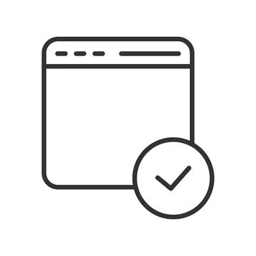 Approved browser checkmark verification icon in line design. approved browser Illustrazione stock