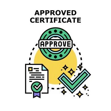Approved certificate concept with document and checkmark Illustrazione stock
