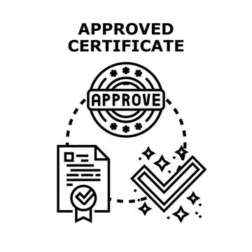 Approved certificate concept with document and checkmark Stock Illustration